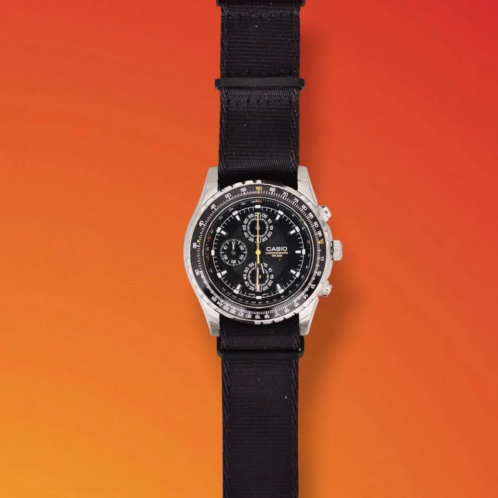 Casio MTP-4500 Chronograph Quartz NATO Strap Band Battery Gasket Orange Black